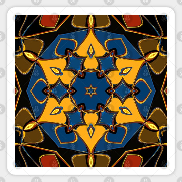 Cartoon Mandala Flower Yellow Blue and Orange Sticker by WormholeOrbital